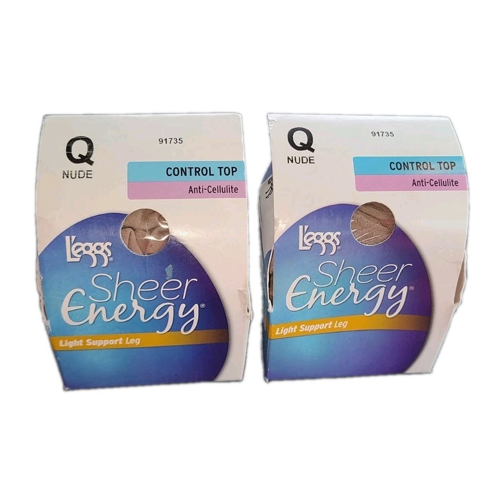 2 Pack Leggs Sheer Energy Pantyhose Sz Q Control Top Light
